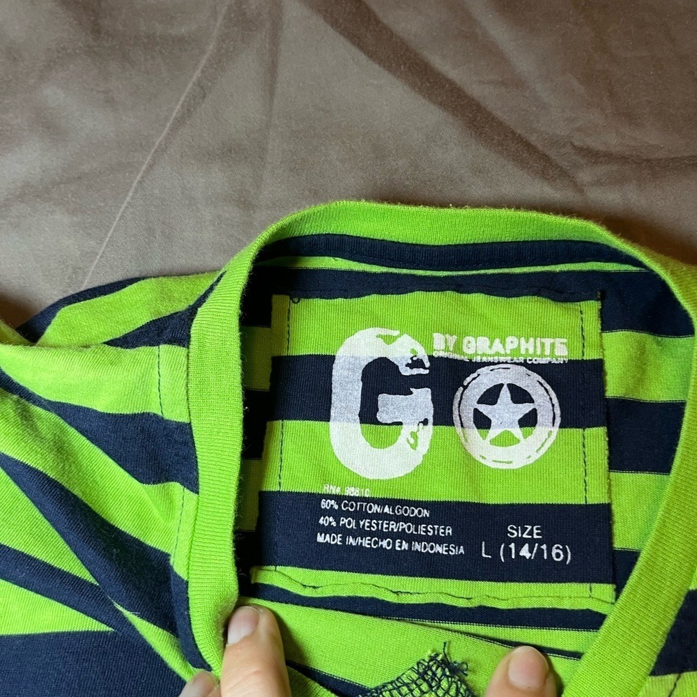 GO by Graphite Boys Large 14/16 V-Neck Striped T-Shirt Green Orange Navy White - Picture 4 of 6